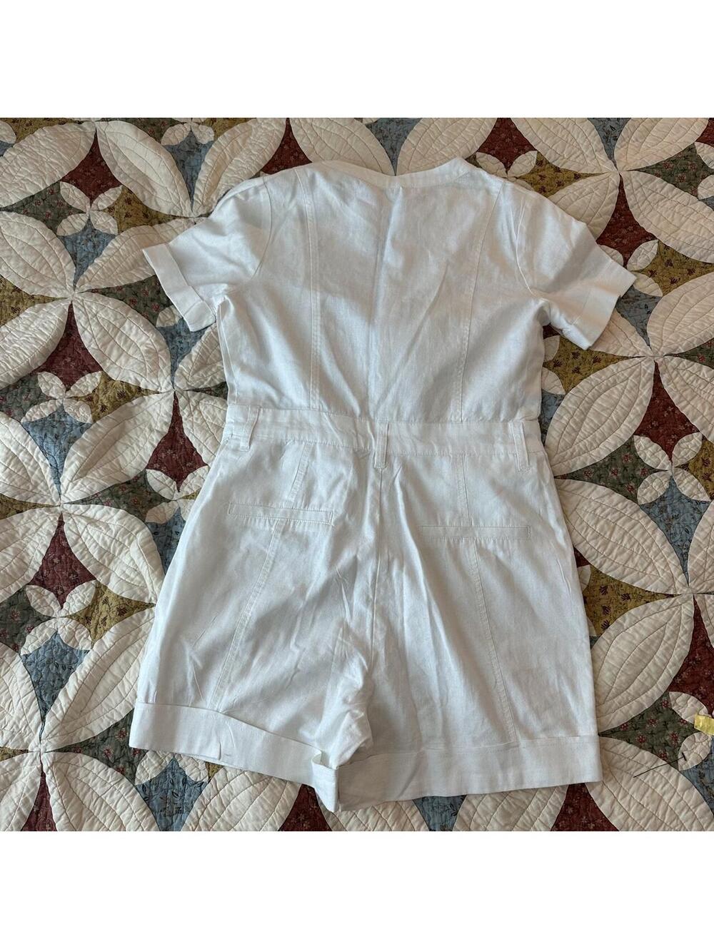 A Loves A White Utility Linen Blend Button Romper Linen cottagecore summer Sz S - Picture 5 of 7